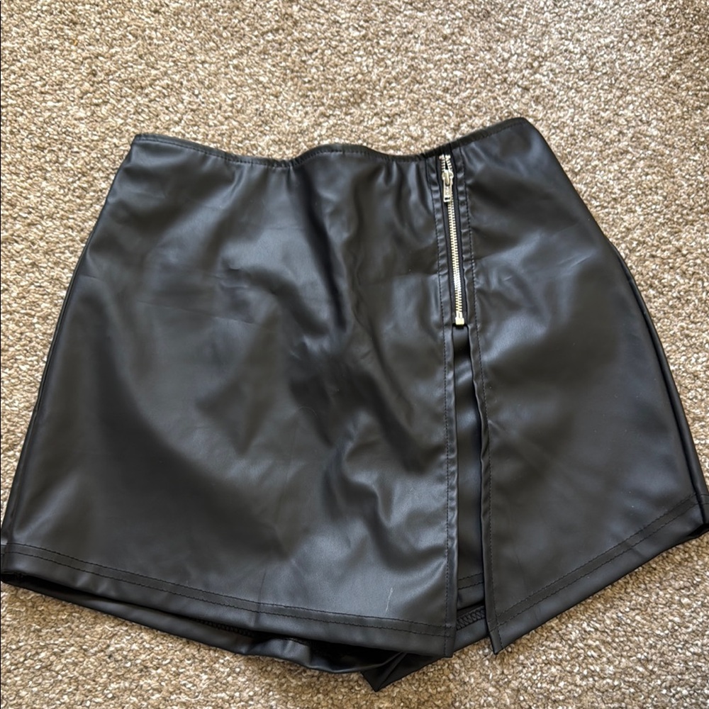 Black Faux Leather Skort
